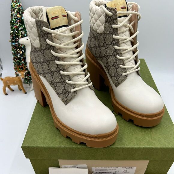 Women’s Gucci, GG Supreme quilted leather combat boots size 39.5 made in Italy - Picture 1 of 9